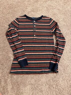 Vintage Ralph Lauren Striped Henley Top 100% cotton 90s mom rustic country